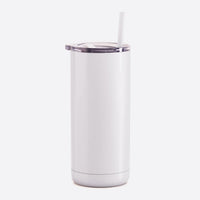 White insulated tumbler with straw.