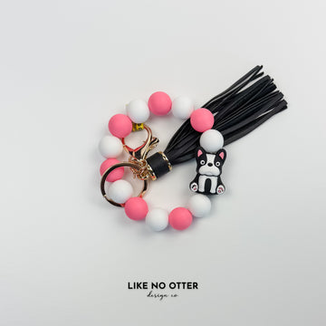 Pink & White Frenchie Silicone Wristlet