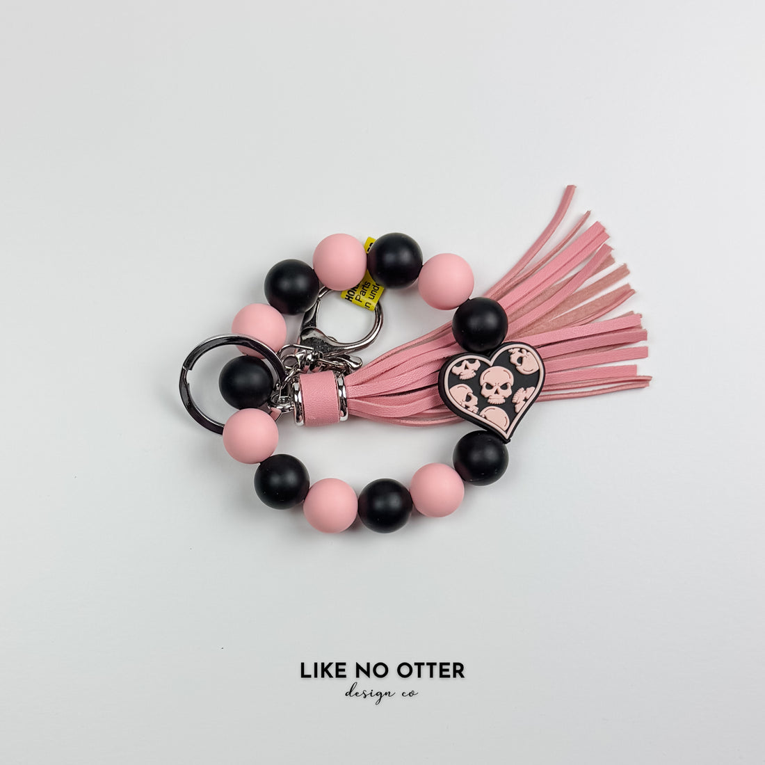 Black & Pink Skull Heart Silicone Wristlet