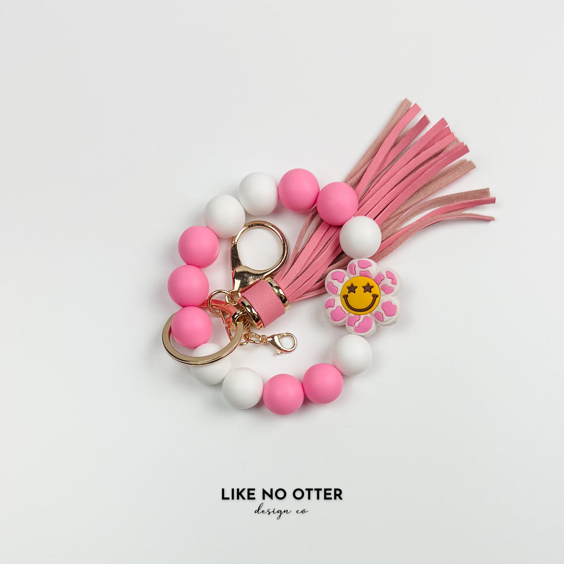 Pink & White Smiley Flower Silicone Wristlet