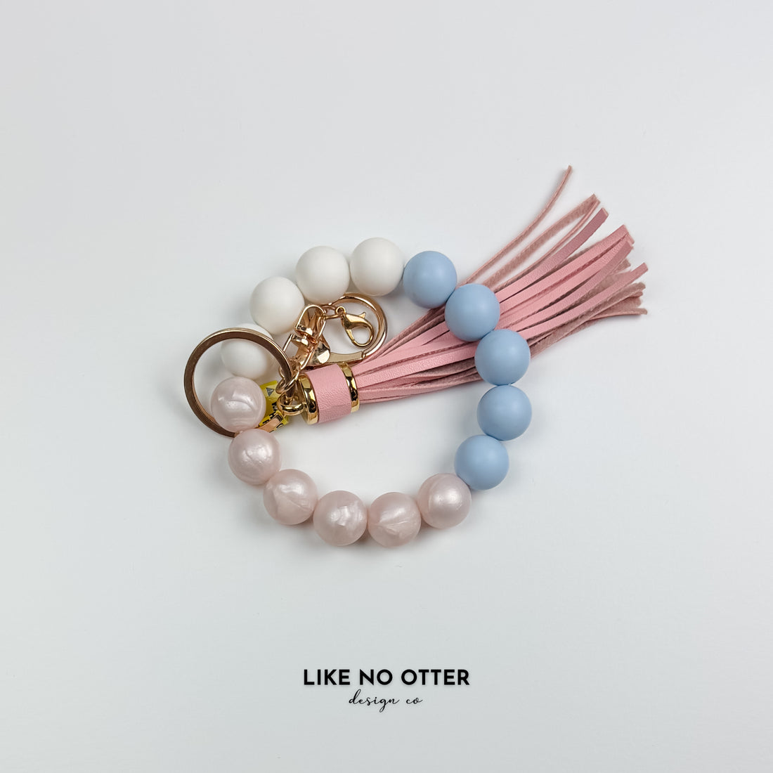Pearl Pink, Blue & White Silicone Wristlet