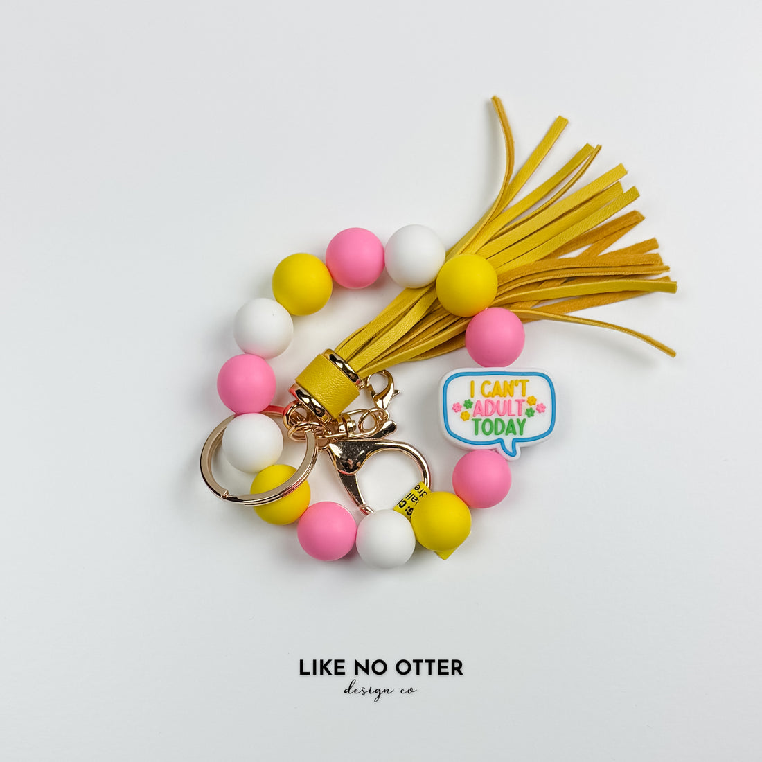 White & Yellow I Can't Adult Today Silicone Wristlet