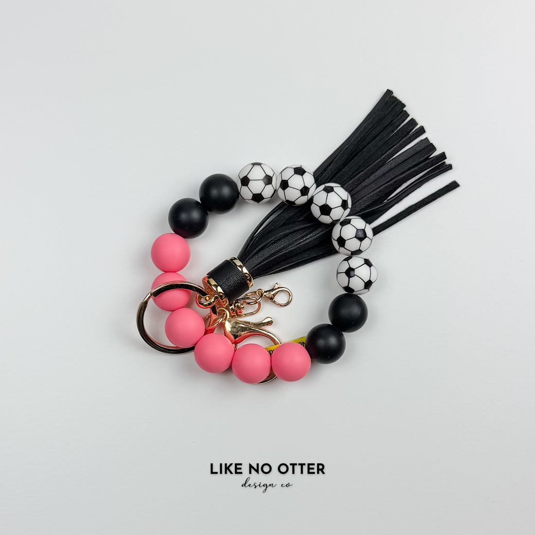 Pink & Black Soccer Silicone Wristlet