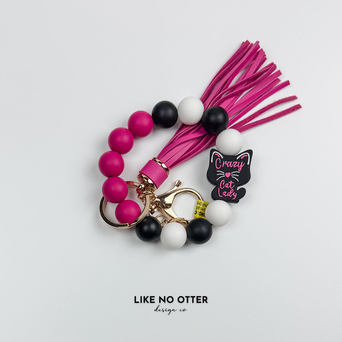 Magenta & Black Crazy Cat Lady Silicone Wristlet