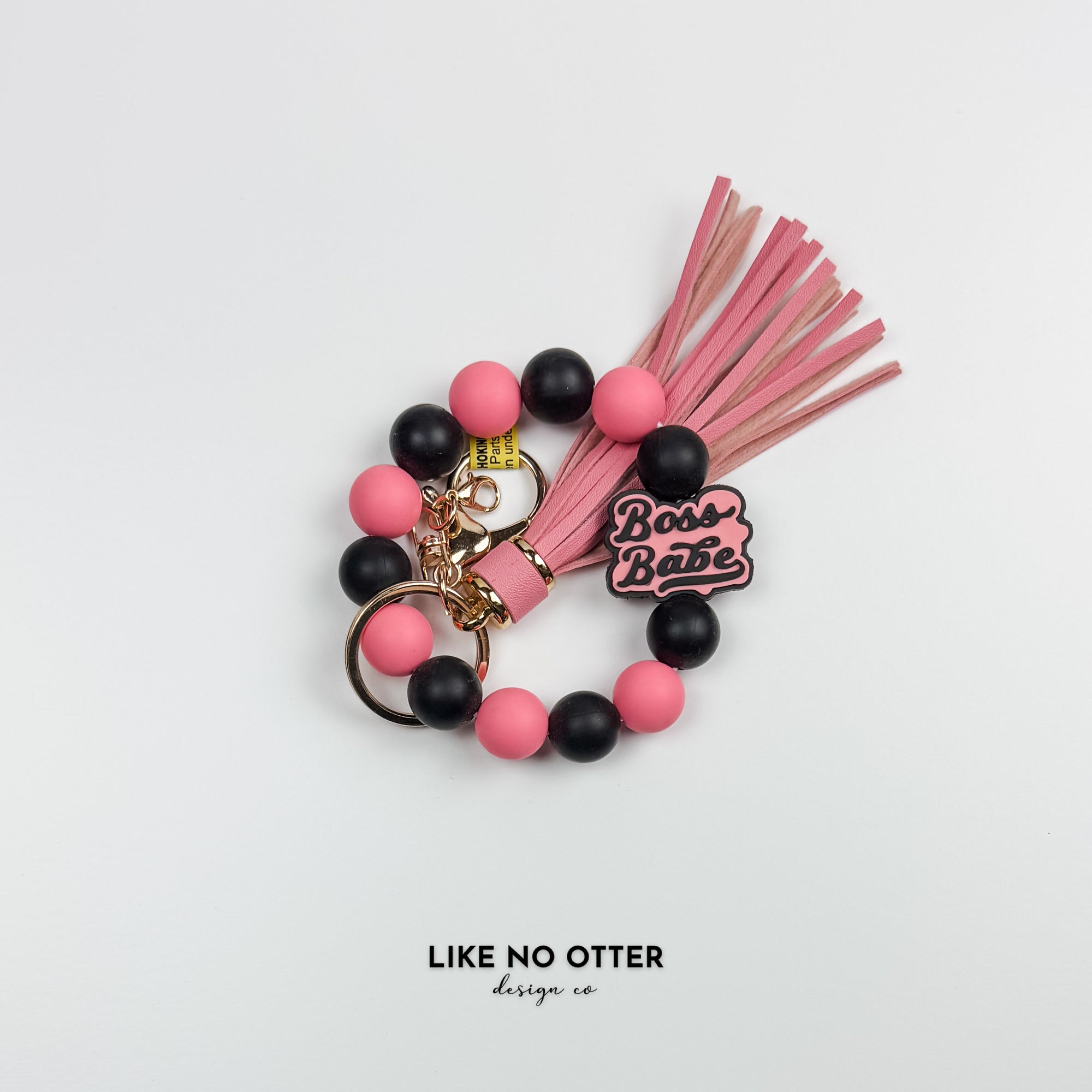Pink &amp; Black Boss Babe Silicone Wristlet