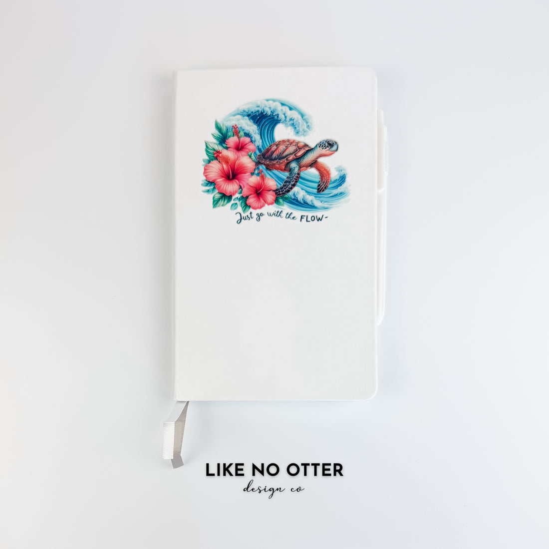White Go With the Flow Turtle Lined Journal