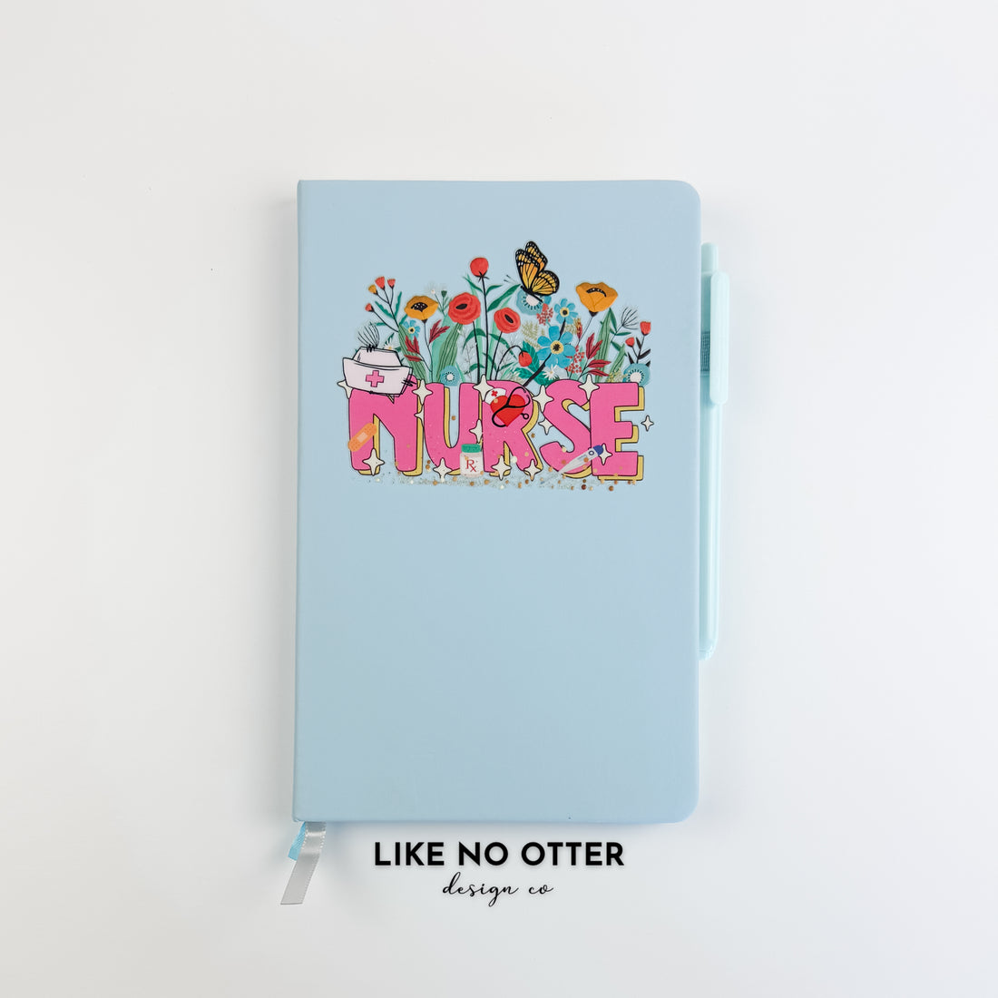 Light Blue Nurse Floral Lined Journal