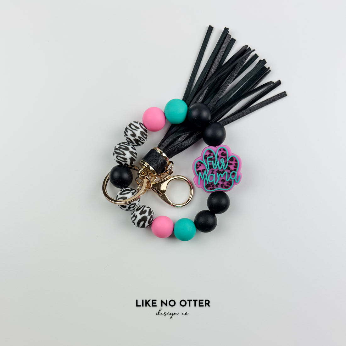 Black, Leopard Print & Pink Fur Mama Paw Print Silicone Wristlet