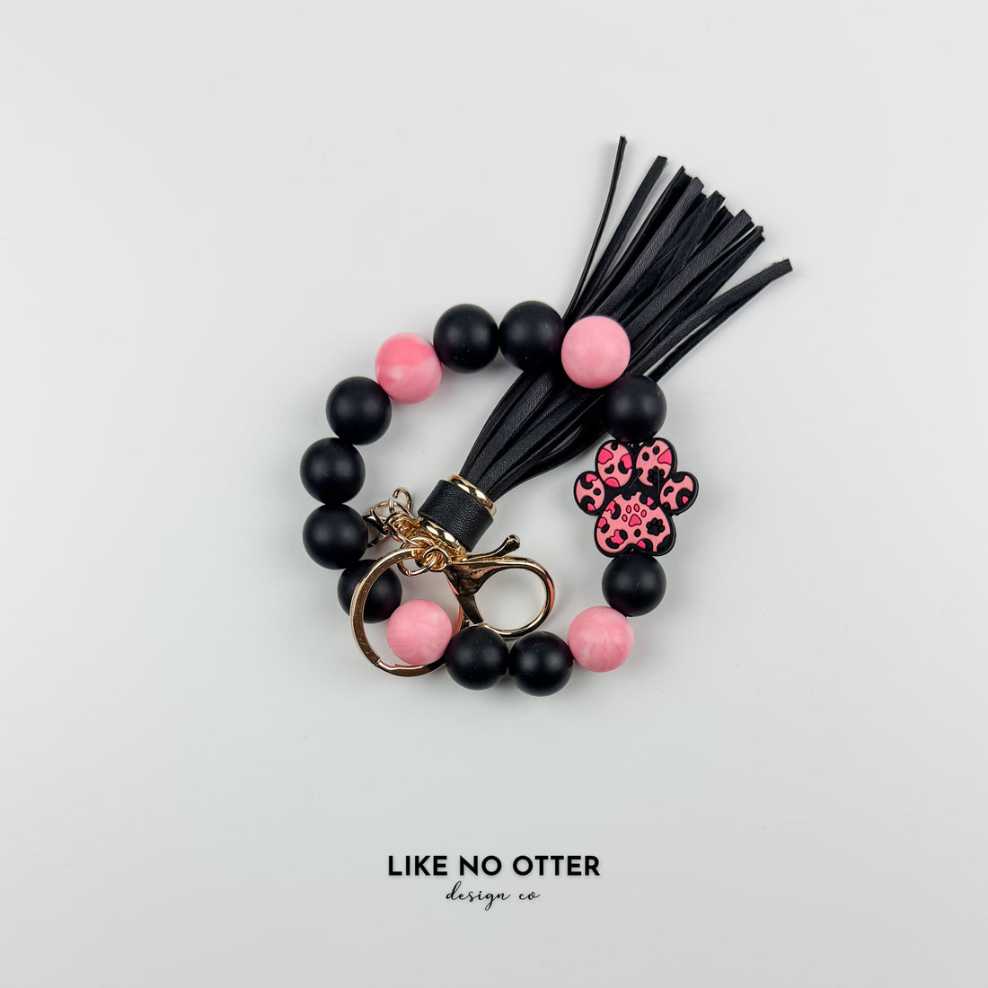 Pink & Black Paw Print Silicone Wristlet