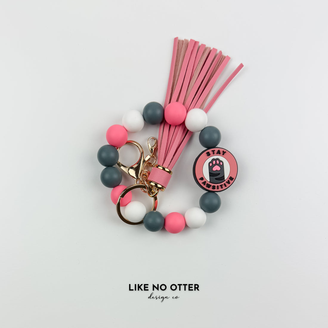 Pink, Grey & White Stay Pawsitive Silicone Wristlet