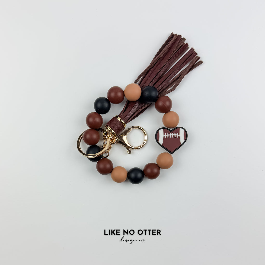 Brown & Black Football Heart Silicone Wristlet