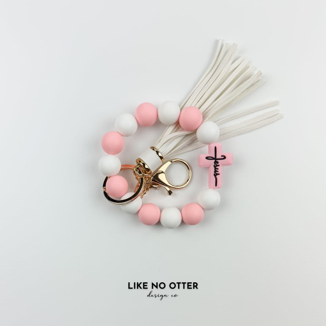 Pink & White Jesus Cross Silicone Wristlet