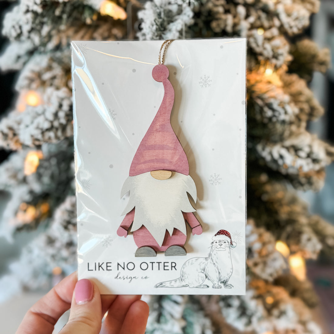 Handmade Gnome Ornament - Pink
