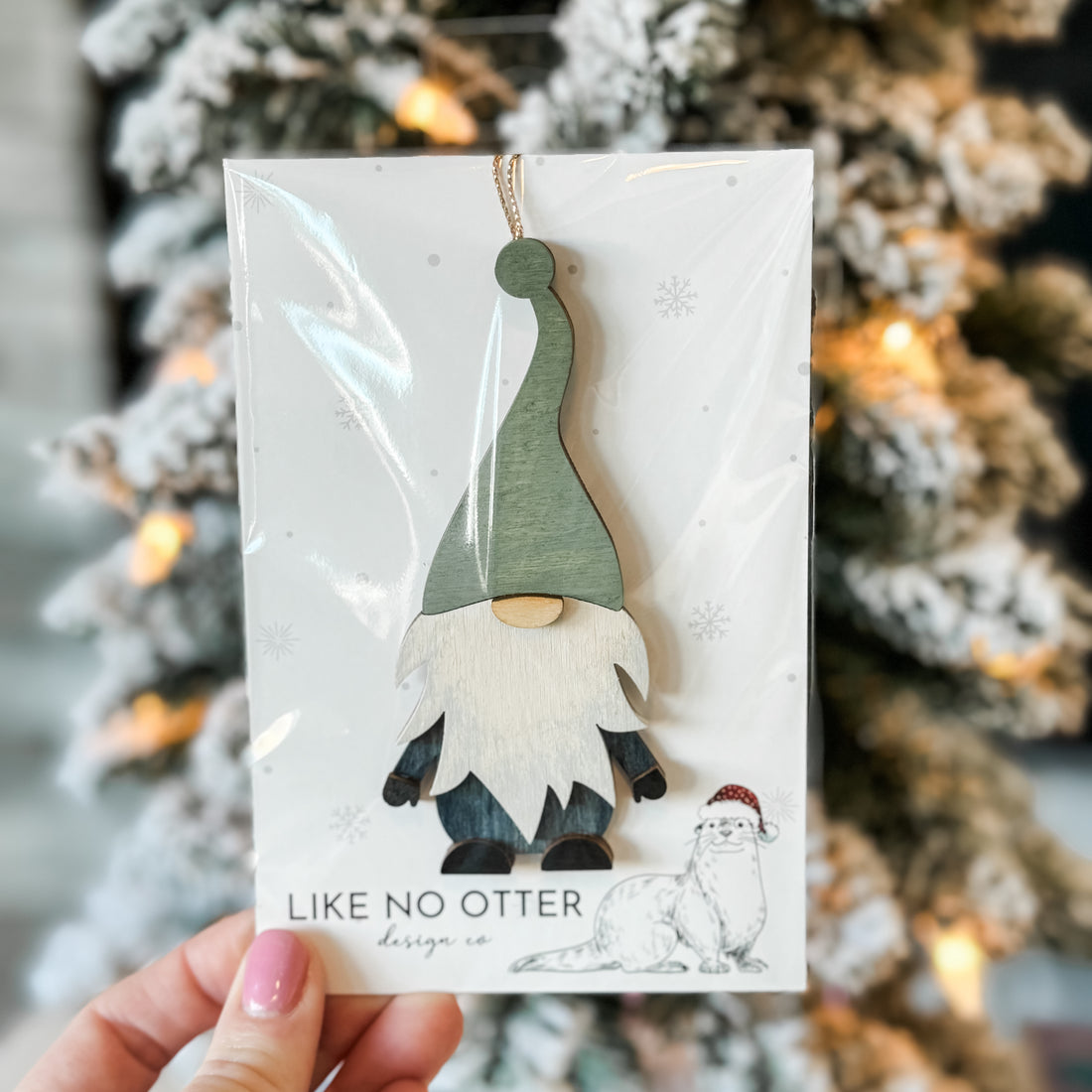 Handmade Gnome Ornament - Green/Navy