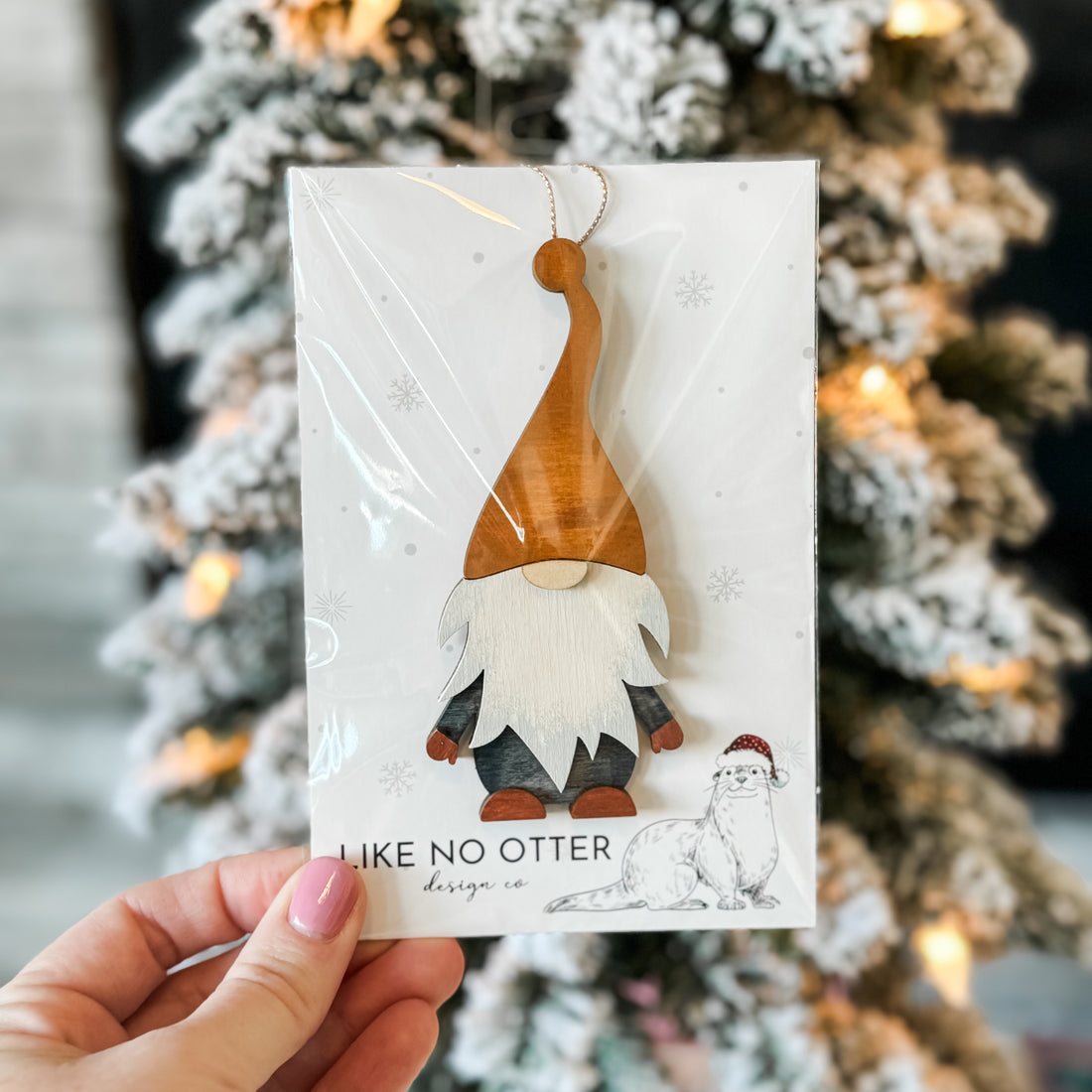 Handmade Gnome Ornament - Brown/Navy