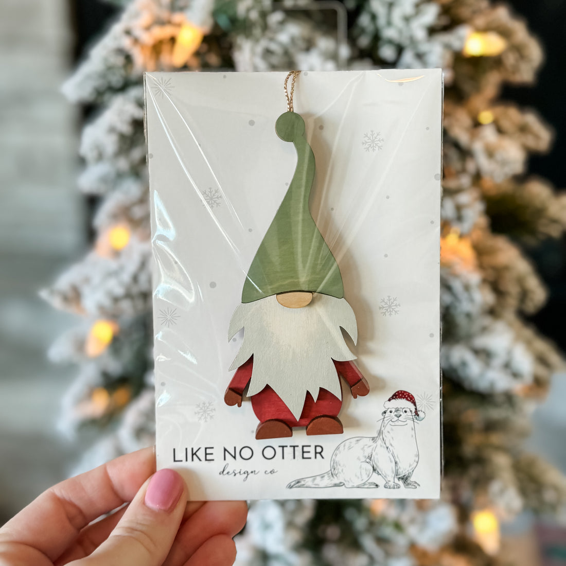 Handmade Gnome Ornament - Green/Red