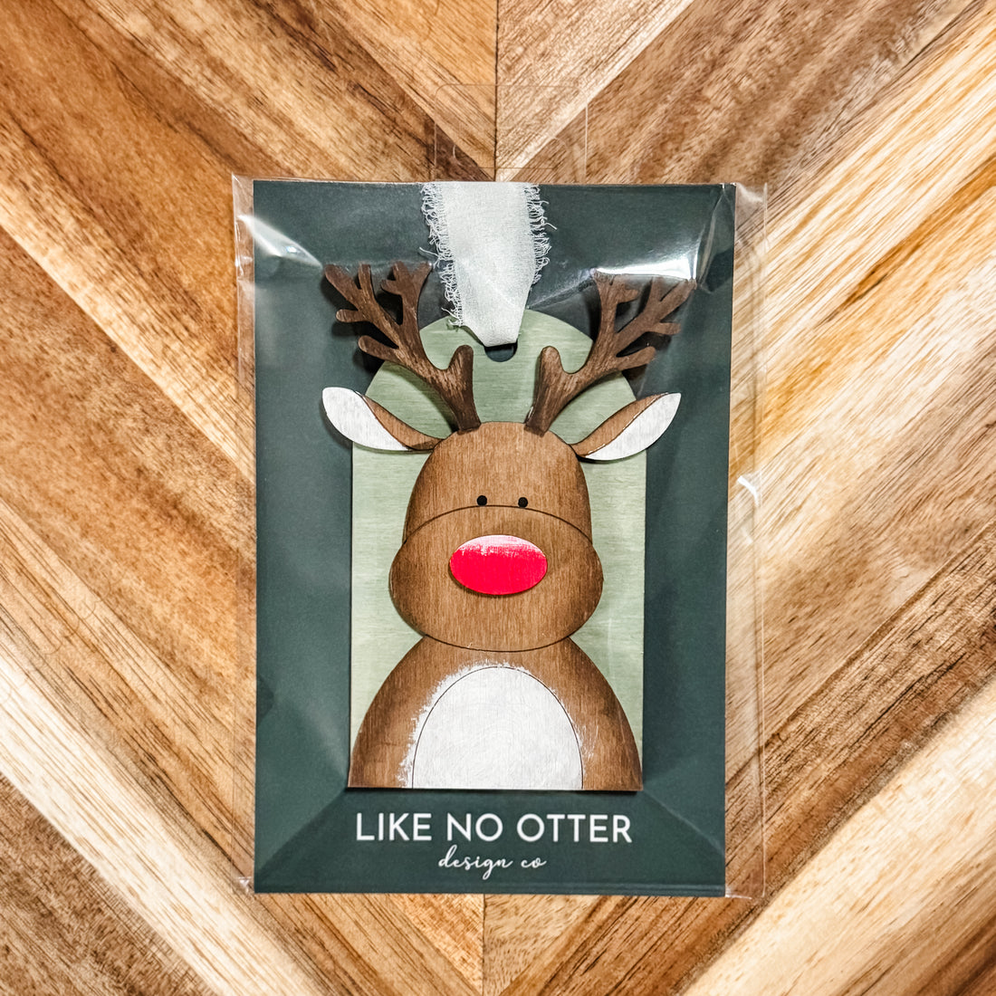 Handmade Reindeer Ornament - Green/Red