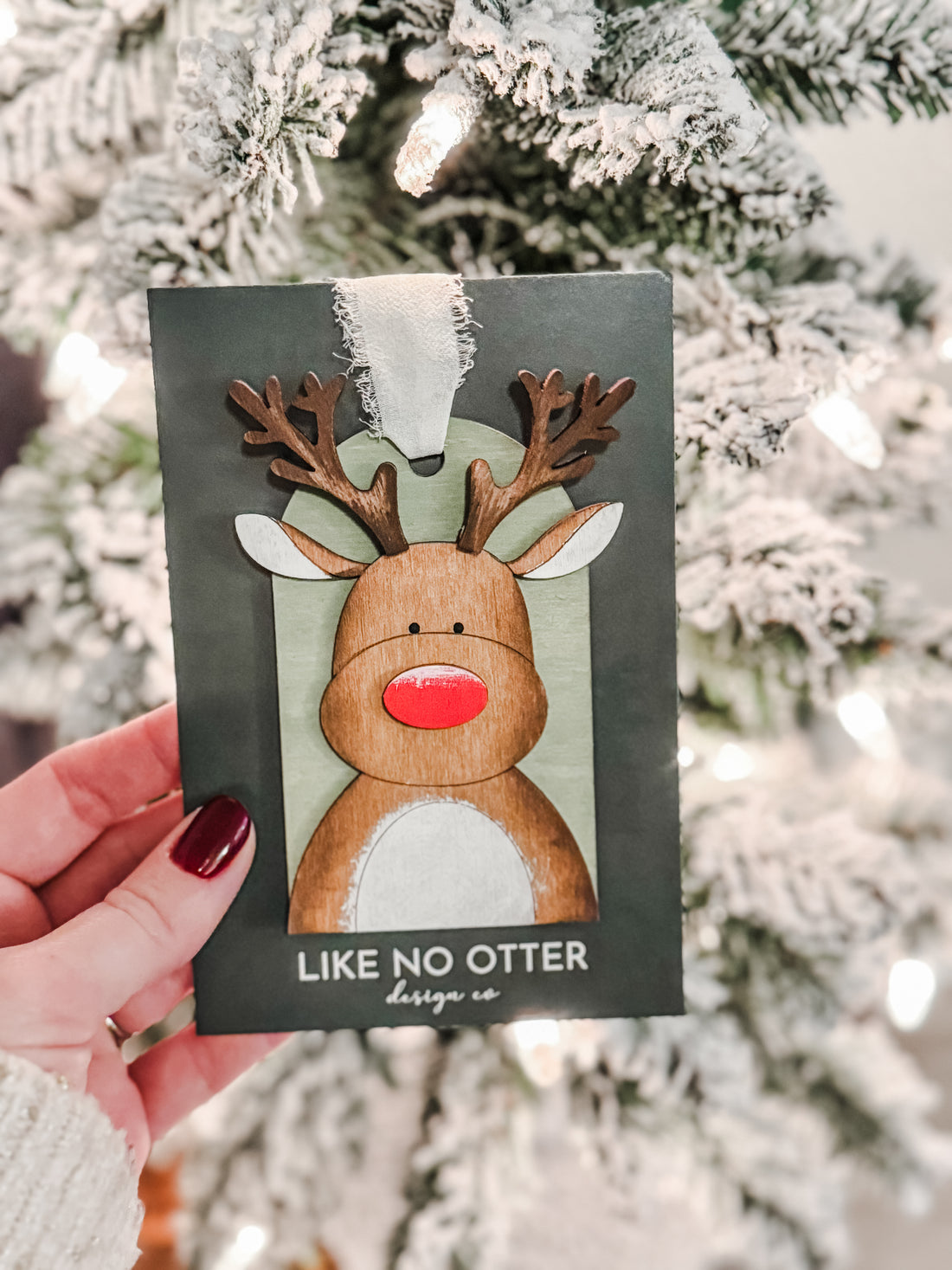 Handmade Reindeer Ornament - Green/Red