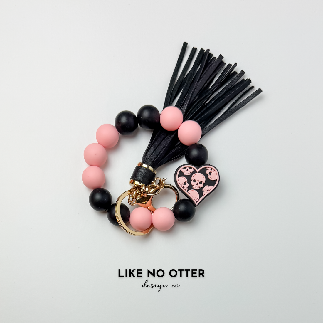 Pink, Black, Heart Skulls Silicone Wristlet