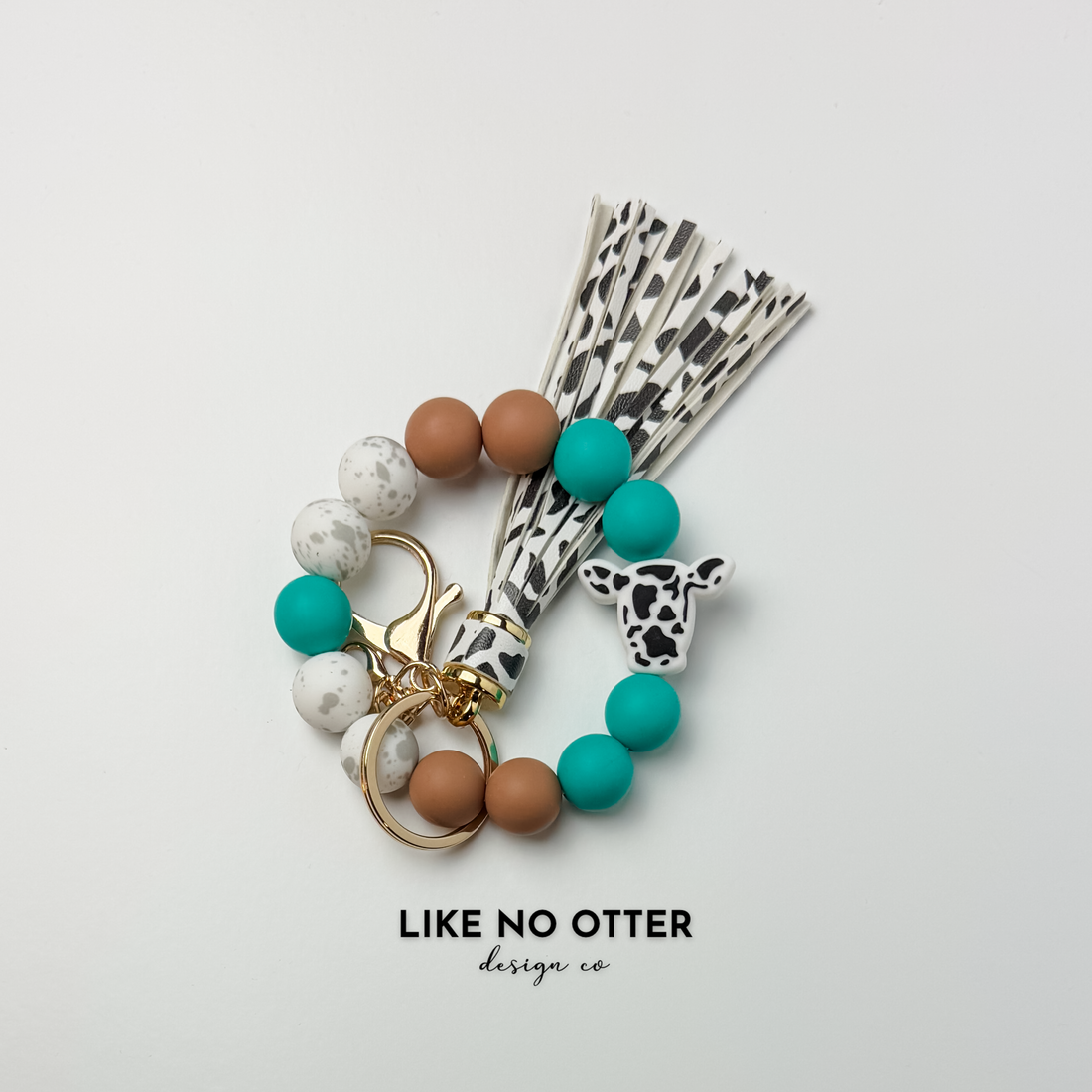Cow Print, Teal, Brown, White, Cow Head Silicone Wristlet