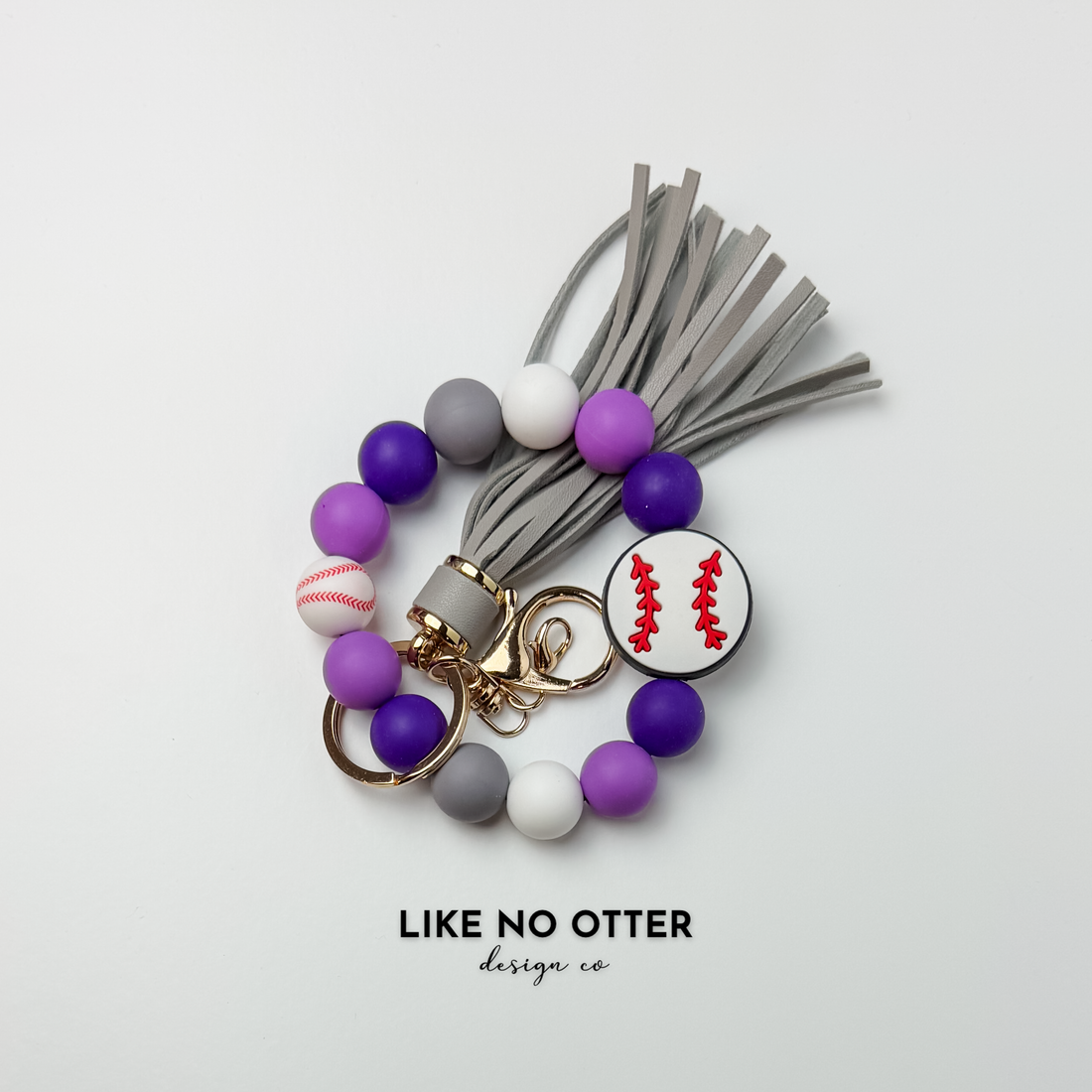 Purple, Grey, White, Baseball Silicone Wristlet