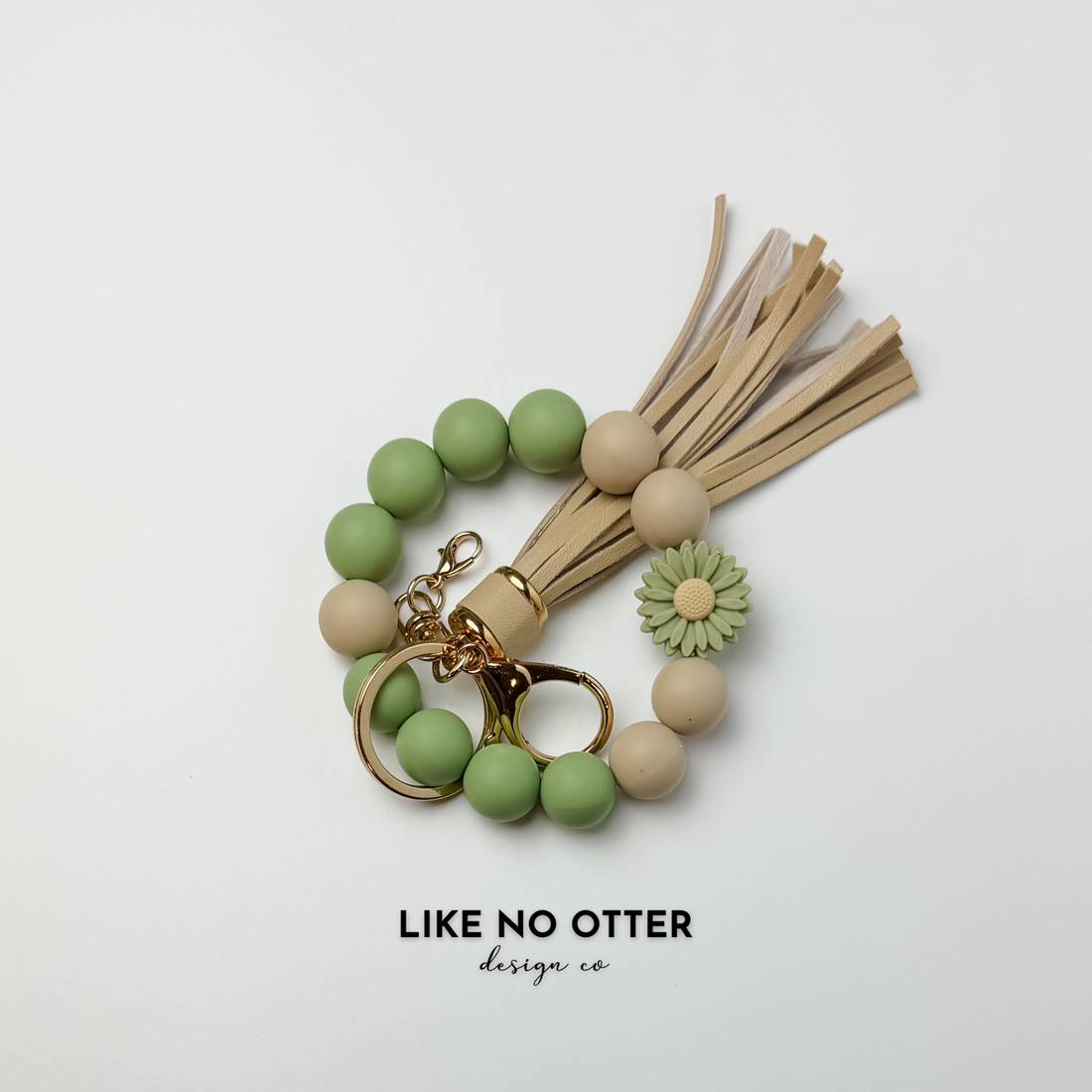 Green, Tan, Flower Silicone Wristlet