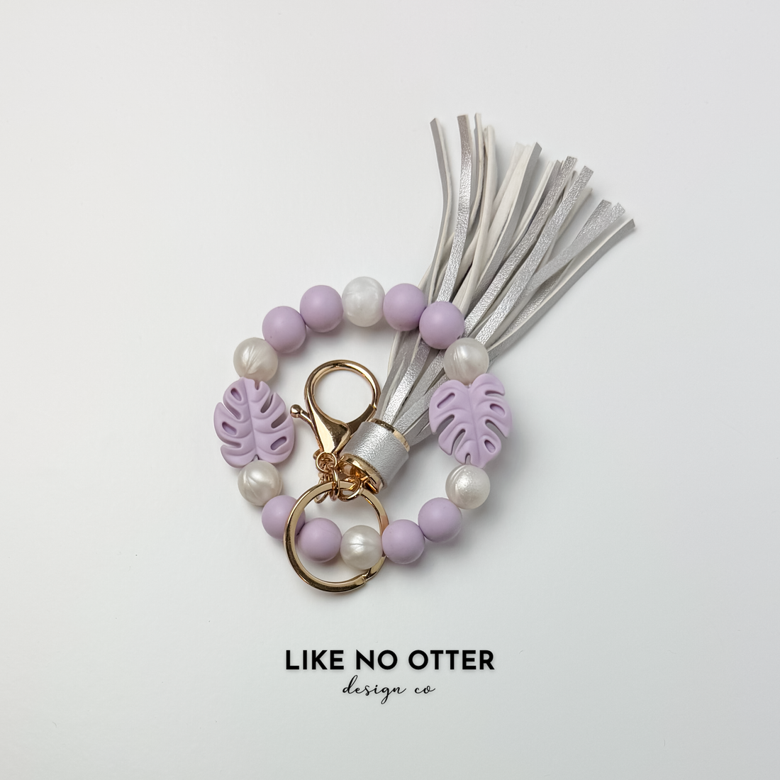 Lavender, Pearl, Silver, Monstera Leaves Silicone Wristlet