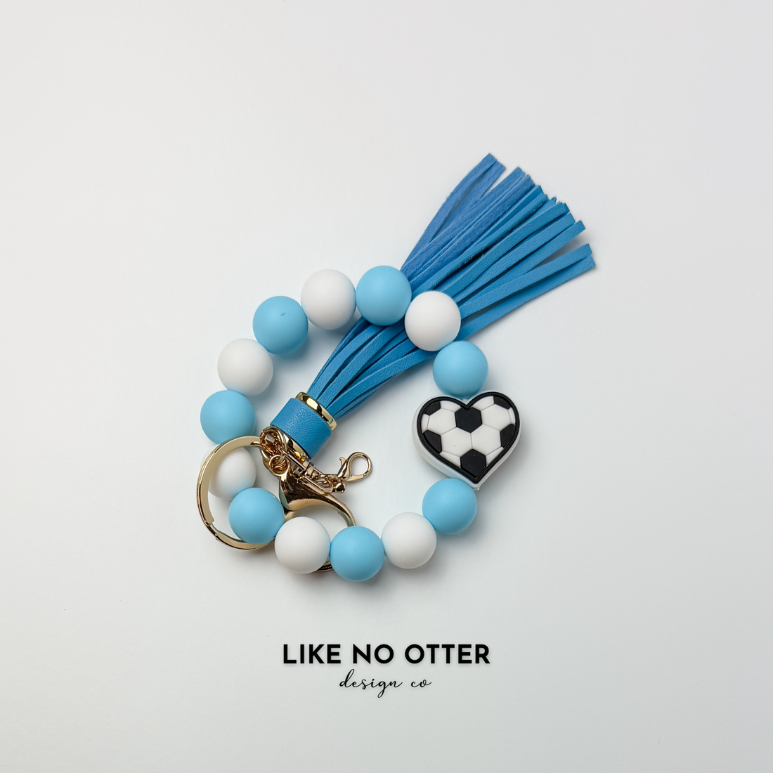Blue, White, Soccer Heart Silicone Wristlet