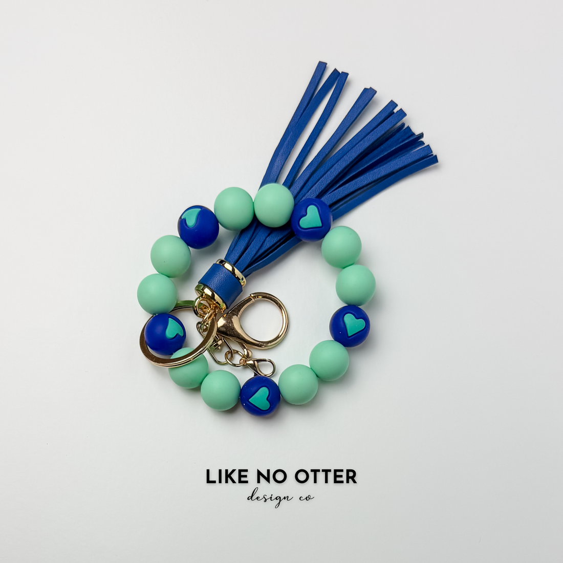 Mint, Navy, Hearts Silicone Wristlet