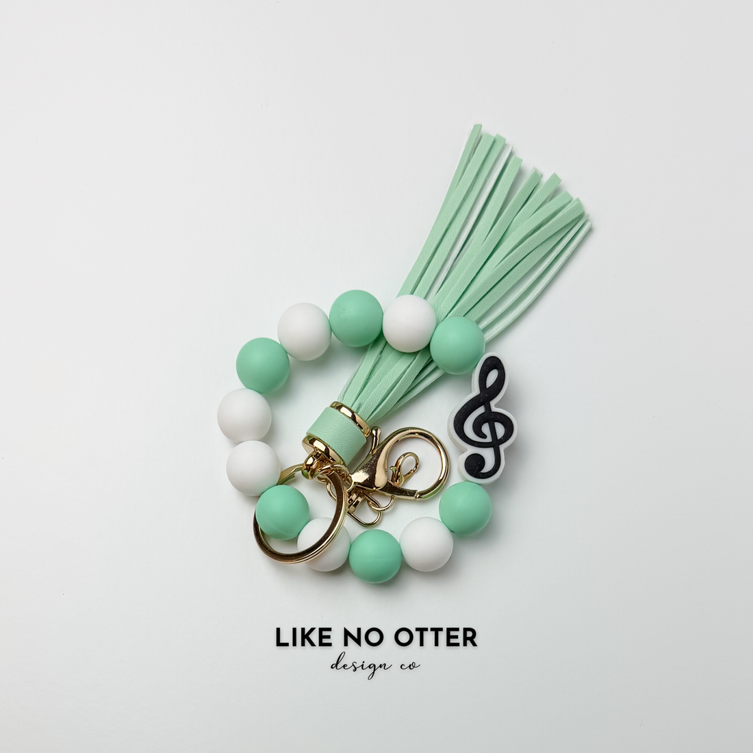 Mint, White, Music Silicone Wristlet
