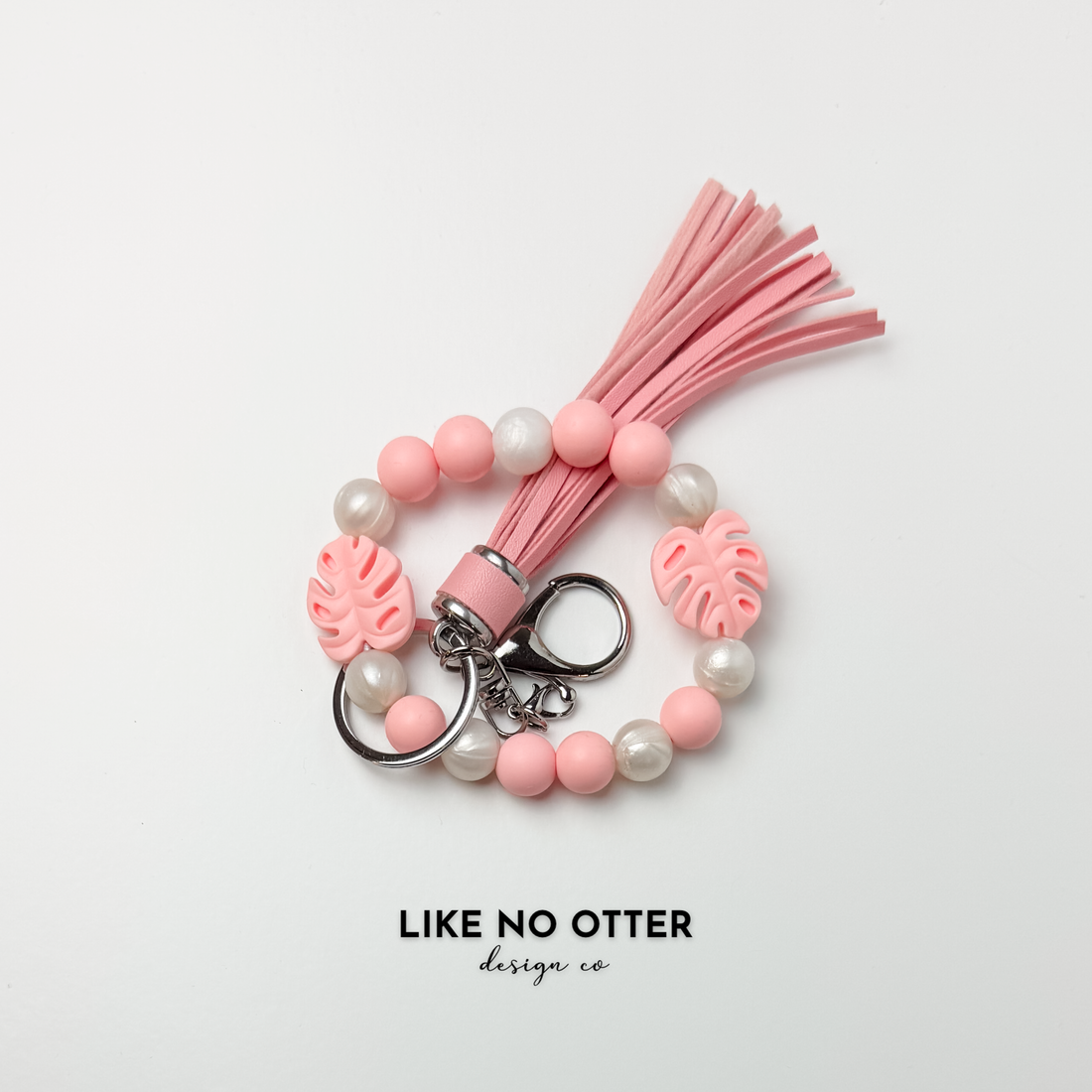 Pink, Pearl, Monstera Leaves Silicone Wristlet