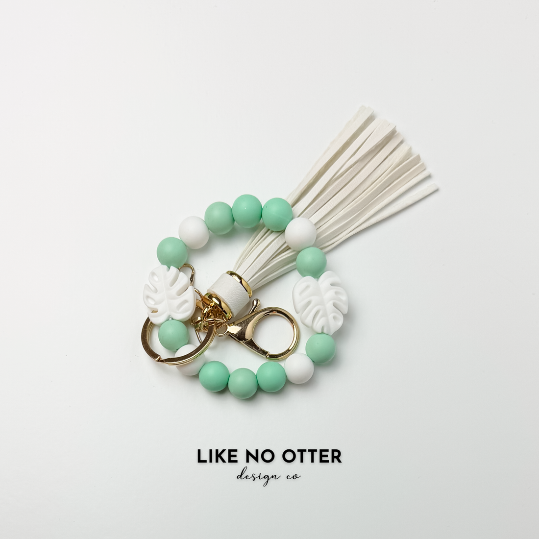 Mint, White, Monstera Leaves Silicone Wristlet