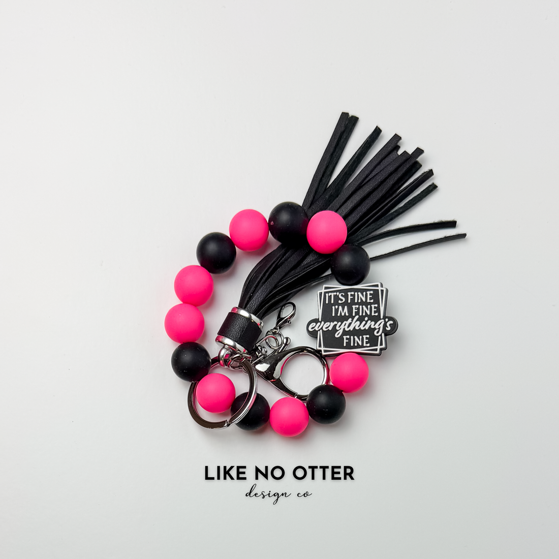 Hot Pink, Black, It's Fine. I'm Fine. Everything's Fine. Silicone Wristlet
