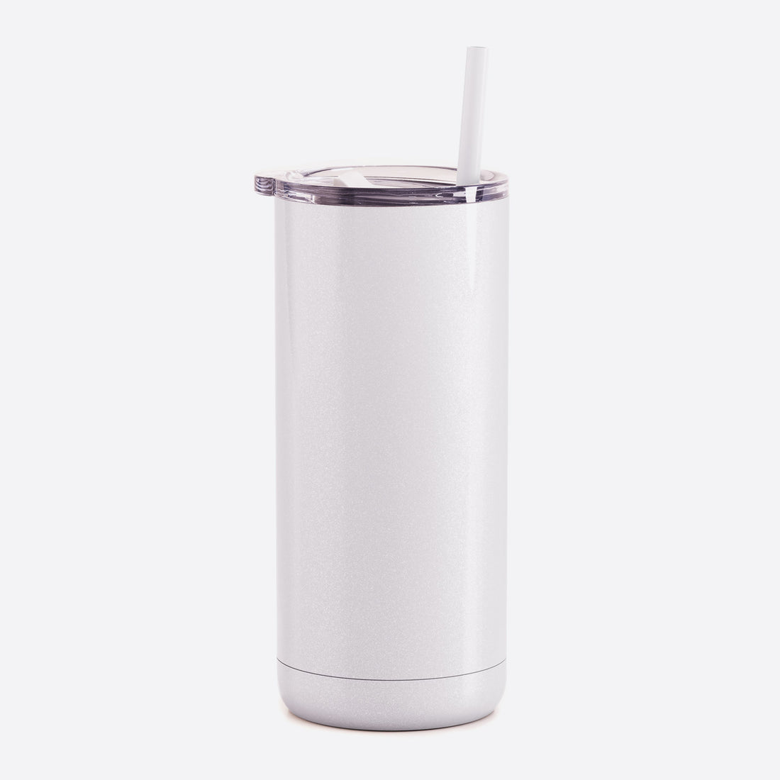 White insulated tumbler with straw.