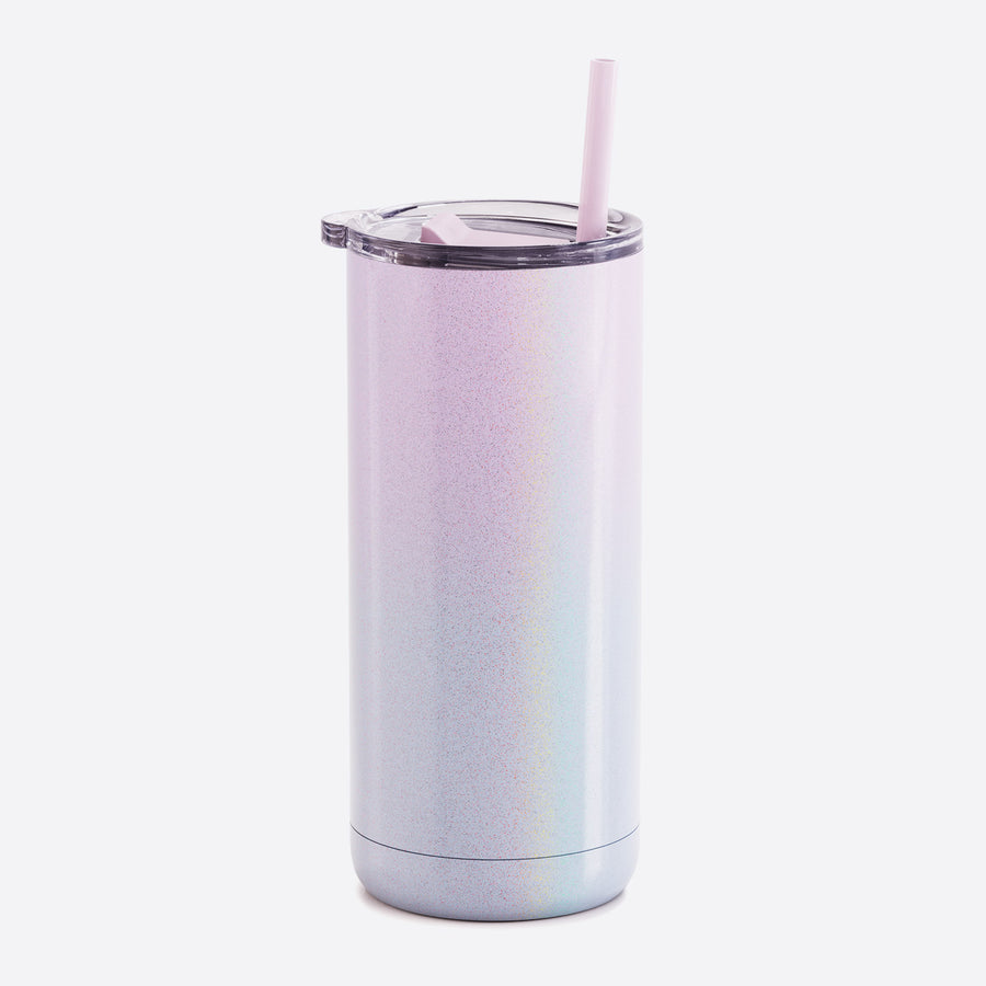 Baby pink and white ombre glitter tumbler with straw.